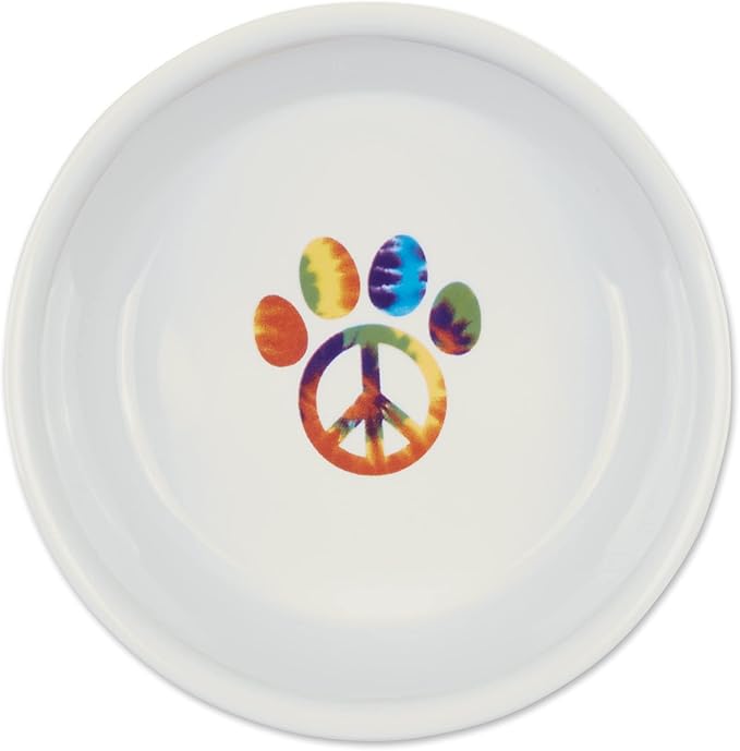 Bone Dry Ceramic Food Bowls, Non-Slip & Dishwasher Safe, Small Set, 4.25x2, Peace Paw, 2 Count