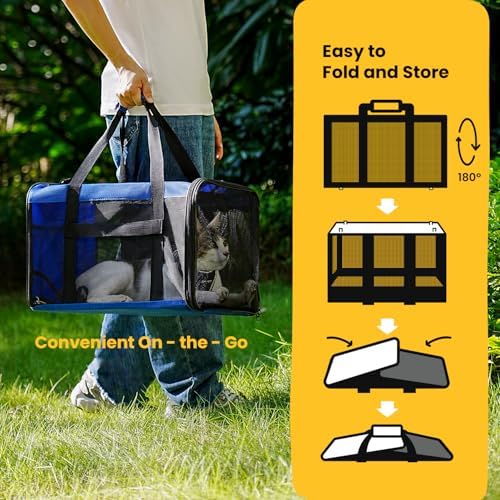 Conlun Cat Carrier Bag,Soft-Sided Pet Carriers for Dogs with 4-Sided Mesh,Airline Approved Cat Transport Carrier for Small&Medium Cats Kitten Puppy Up to 15LB,Collapsible Cat Travel Carrier-M,Blue - Image 4