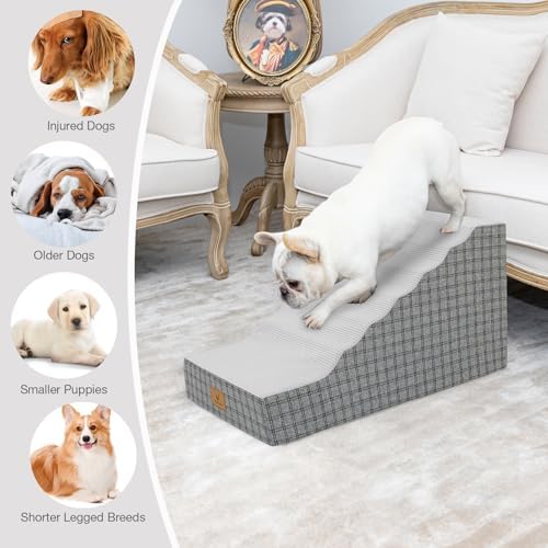 Pets Ramp for High Beds, Small Dogs & Senior Cats - Non-Slip Texture & Machine Washable Cover - Supportive Foam for Joint Comfort, Easy Climb for Couch, Sofa, Furniture (Gery) - Image 3