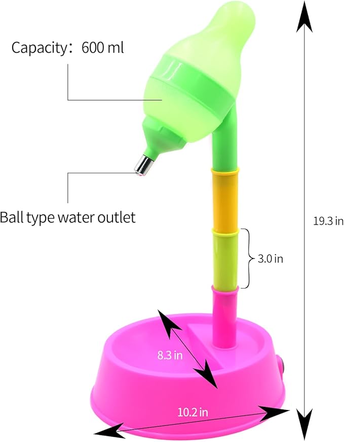 DELIFUR Pet Standing Water Dispenser Adjustable Cat Dog Drinking Water Dispenser Bowl with Detachable Pole Automatically Feeding Water (Red)