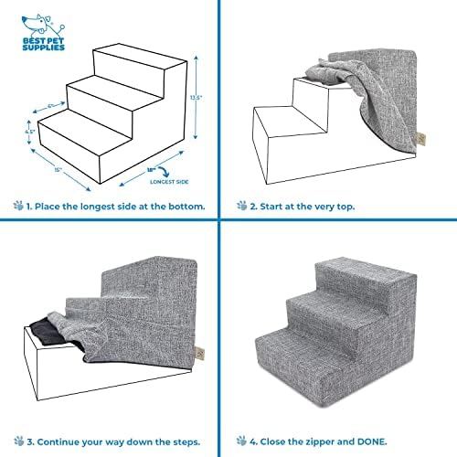 Best Pet Supplies Foam Pet Steps Cover for Small Dogs and Cats, Portable Ramp Stairs for Couch, Sofa, and High Bed Climbing (Cover Only) - Ash Gray Linen, 3-Step (Cover Only) - Image 5