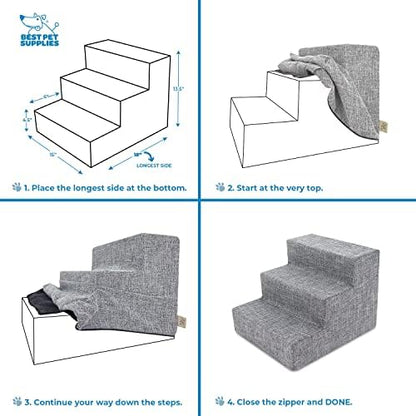 Best Pet Supplies Foam Pet Steps Cover for Small Dogs and Cats, Portable Ramp Stairs for Couch, Sofa, and High Bed Climbing (Cover Only) - Ash Gray Linen, 3-Step (Cover Only) - Image 5