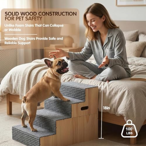 Wood Dog Stairs for Bed Couch 18" H, 4-Step Dog Steps for Small Medium Dogs - Image 2
