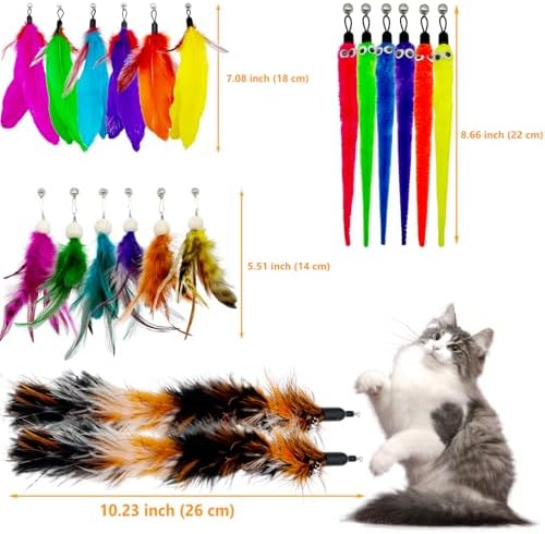 Cat Feather Worm Toy Refills, 20 Pieces Cat Toys Wand Replacement Attachments Assorted Worm Feather Toy for Indoor Cats - Image 2