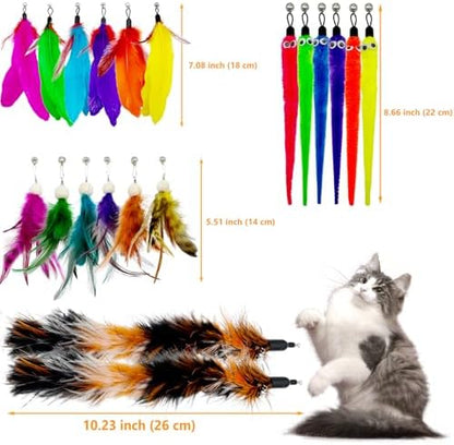 Cat Feather Worm Toy Refills, 20 Pieces Cat Toys Wand Replacement Attachments Assorted Worm Feather Toy for Indoor Cats - Image 2