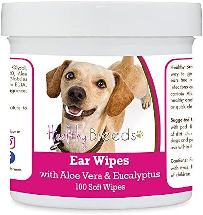 Healthy Breeds Chiweenie Ear Cleaning Wipes with Aloe & Eucalyptus for Dogs 100 Count by HealthyBreeds
