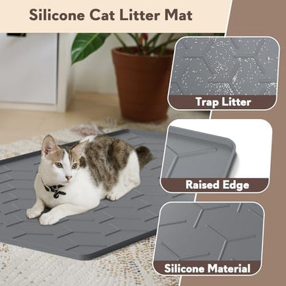 Garoopion Silicone Cat Litter Mat 34×22 inch, Easy to Clean, Dark Gray - Image 2