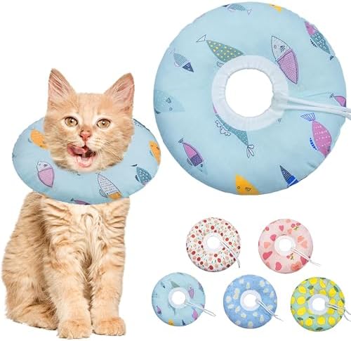 Seyezo Cat Cone Collar Soft, Adjustable Cat Recovery Cone, Blue Fish, Small by Seyezo