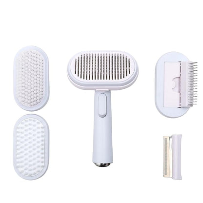 Pet Grooming Brush with Release Button, 5-in-1 Comb for Dogs & Cats, Hair Remover and Massaging Tool for Long or Short Hair