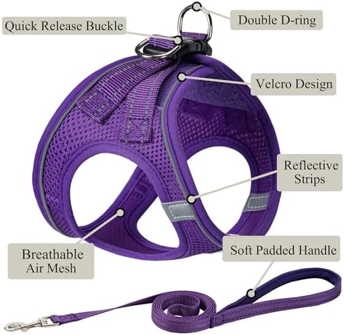 Dog Harness with Leash Set, Step-in Adjustable Puppy Pet Vest, Purple M - Image 2