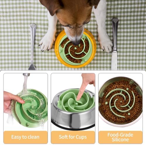 Slow Feeder Dog Bowls Insert, Bestalk Soft Silicone Slow Eating Feeder Insert with Suction Cups for Small, Medium and Large Dogs, Fit into Basic and Elevated Dog Bowls, Green - Image 3