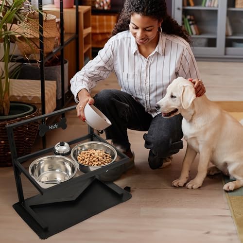 Grand Line Elevated Dog Bowls - 7 Height Adjustable, 10 Tilted Raised Stand With Spill Proof Mat, Two 1.5L Stainless Steel Food Water Bowls for Large Medium Small Dogs (15.4" H) - Image 6