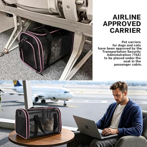 Cat Carrier Soft-Sided Dog Pet Carrier Pets Travel Carriers for Big Cats Small Dogs Mesh Puppy Carry Bag,TSA Airline Up to 16 Lbs (Pink, 17 * 11 * 11) - Image 4