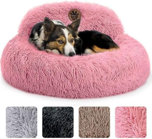 PetJett Calming Medium Dog Bed - 30'' Round Dog Beds, Anti-Slip & Washable Super Soft Fluffy Plush Donut Bed, Anti-Anxiety Premium Comfort Pet Bed, Fits Dogs up to 45 lbs - Pink by PETJETT