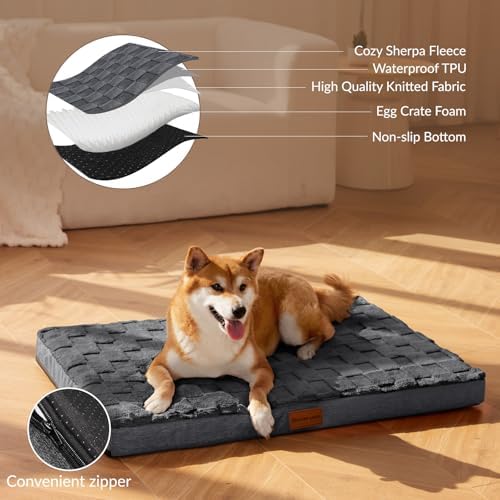Patas Lague Orthopedic Large Dog Bed Pet Crate Mat 48''X30'' Dark Grey - Image 3