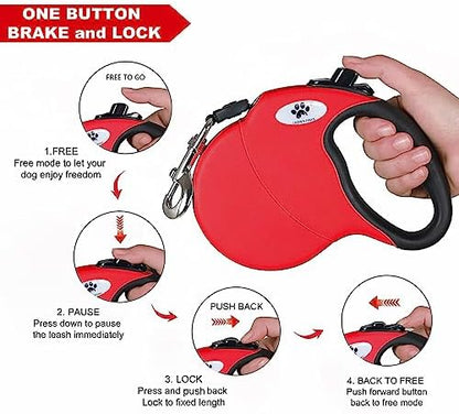 16ft Retractable Dog Leash for Medium Breed Dogs up to 44 lbs with a Detachable Chew Proof Extender Wire Ropes (RED M) - Image 3