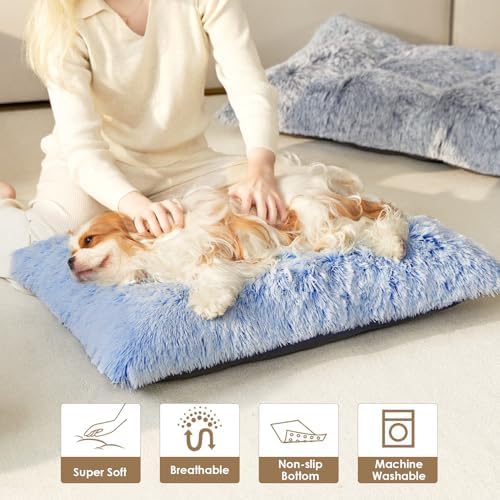 EHEYCIGA Fluffy Dog Crate Bed for Small Dogs, Plush Crate Pad, Blue - Image 7