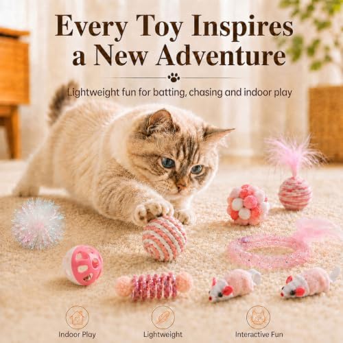 15-Pcs Interactive Cat Toys, Tube Springs, Feather Balls & Mice - Image 5