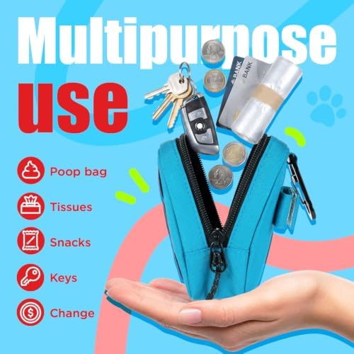Dog Poop Bag Holder for Various Leashes,Hands Free Dogs Bag Holder with Hook loop/Carabiner Clip,Dogs Poop Bags Rolls Holder-Large Capacity,Dog Walking,Blue - Image 4