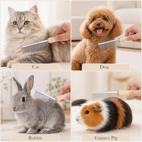 3 Pcs Metal Dog Grooming Comb with Wooden Handle for Grooming Matting - Image 7