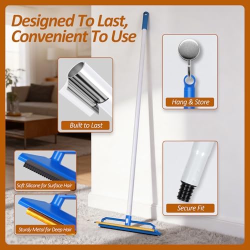 Topmart Carpet Rake for Pet Hair Remover, 2-in-1 Reusable Carpet Scraper - Image 5