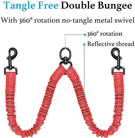 iYoShop Double Dog Leash, 360° Swivel, No Tangle, Large, 25-150 lbs, Red - Image 5
