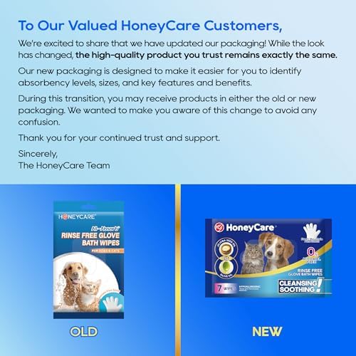 HONEY CARE All-Absorb Disposable Pet Grooming Gloves Wipes for Dogs & Cats Fur Deodorizing & Cleaning (7 Gloves/Pack, 6 Packs, 42 Wipes Total) - Image 2