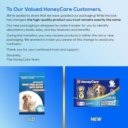 HONEY CARE All-Absorb Disposable Pet Grooming Gloves Wipes for Dogs & Cats Fur Deodorizing & Cleaning (7 Gloves/Pack, 6 Packs, 42 Wipes Total) - Image 2