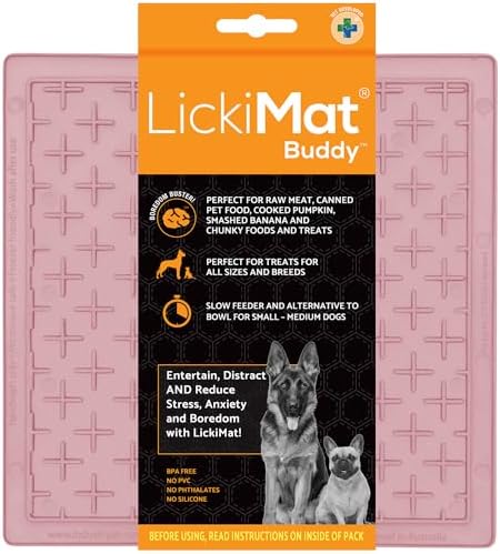 LickiMat Classic Buddy Slow Feeder for Dogs Lick Mat Boredom Anxiety Reducer Perfect for Food Treats Yogurt Liquid Food Peanut Butter Fun Alternative to a Slow Feed Dog Bowl, Guava by LICKIMAT