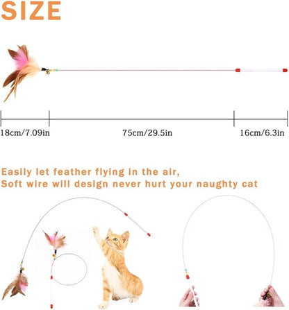 40 Pack Cat Feather Toy Wand, Interactive Pet Kitten Chaser Teaser Wire Wand with Bell Beads for Cat Exercise Play Fun Gifts - Wholesale