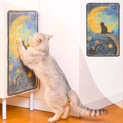 Furrther Sisal Cat Scratcher Post Mat (Use on Wall, Couch and Carpet), Durable and Shedding-Resistant Cat Scratching Surface - 21.7x13 inch with Hoop and Loop Adhesives, Twist Pins (Starry Night) by ABetterLifewithPets