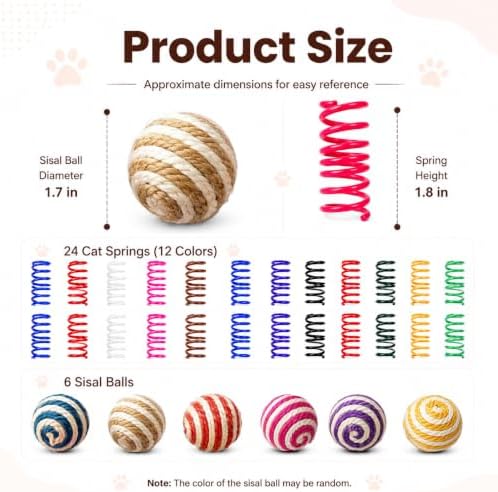 Cat Toys for Indoor Cats, 6 Sisal Balls & 24 Colorful Springs - Image 3