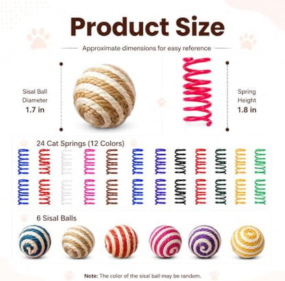 Cat Toys for Indoor Cats, 6 Sisal Balls & 24 Colorful Springs - Image 3