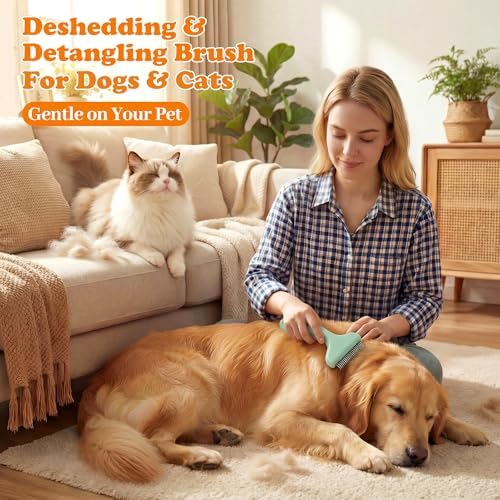 Undercoat Rake & Self-Cleaning Deshedding Brush, Green - Image 6