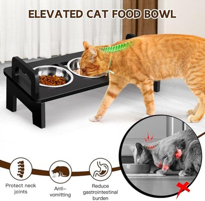 Bamboo Elevated Cat Bowls, 3 Stainless Steel Raised Cat Bowl with Stand, 15°Tilted Cat Feeding Station, Cat Food and Water Bowl Set for Small Cats, Anti Vomitting, Whisker Fatigue (Black) - Image 3