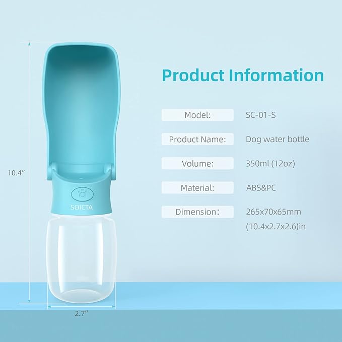 Portable Dog Small Animals Water Bottle for Walking 19 OZ or 12 OZ Pet Water Bottles for Puppy Medium Large Dogs Little Animals Water Dispenser Dog Small Animals Water Bowl