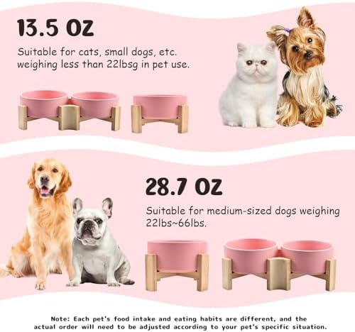 SPUNKYJUNKY 15° Slanted Ceramic Dog and Cat Bowl with Wooden Stand, Tilted Bulldog Food and Water Bowl No Slip Non-Spill for Cats Medium Dogs Big Face Pets 28.7 OZ (3.6 Cups, Pink × 2) - Image 5