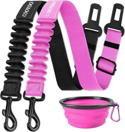 COOYOO Dog Seat Belt,3 Piece Set Retractable Dog Car Adjustable Seatbelts for Vehicle Nylon Pet Safety Heavy Duty & Elastic & Durable Car Harness for Dogs by COOYOO