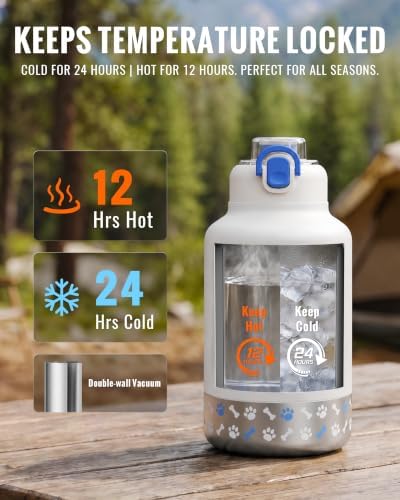 GiNT 37oz / 1.1L Insulated Dog Water Bottle with Carrying Case, (White) - Image 2