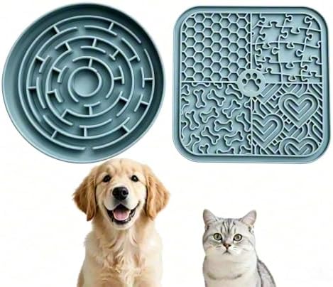 YCT Dog Cat Lick Mat and Slow Feeder Bowl Set, Thickened Food Grade Silicone with Strong Suction Cups, Anxiety Relief Calming Lick Pad for Bathing Grooming Training (Blue) by YCT