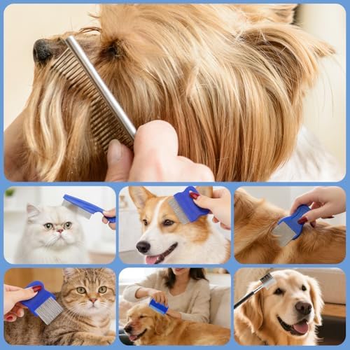 7PCS Flea Comb, Lice Comb, Double Sided Tick Removal Tool, Dematting Brush for Small, Medium & Large Pets Tainless Steel Grooming Combs, Professional Pet Grooming Kit (Blue) - Image 6
