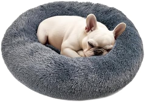 Dogs Bed for Small Dogs, Anti-Anxiety Washable Round Bed (24in Dark Grey) by Hoewina