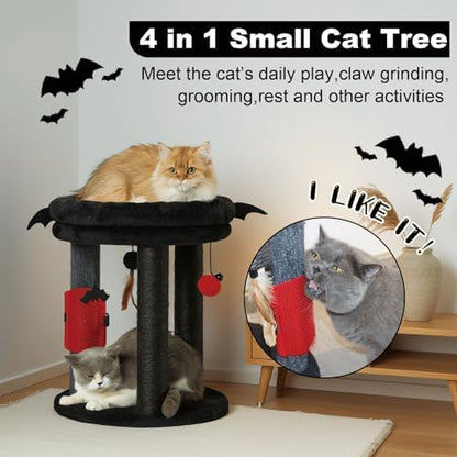MECOOL 4in1 Small Cat Tree,Scratching Post with Tower Soft Bed, Sisal Carpet Jute Posts with Three Hanging Ball Toys and Massage Brush for Indoor Cats and Kittens - Image 2
