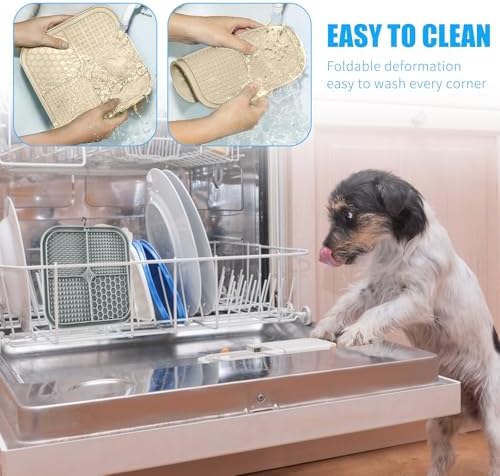 Lick Mat for Dogs, Premium Lick Pad with Suction Cups for Dog Anxiety Relief, Slow Feeder Dog Bowls, Bathing, Grooming and Training (Beige, Grey, 2pack) - Image 6