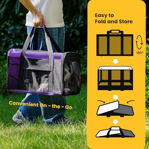 Conlun Cat Carrier Bag,Soft-Sided Pet Carriers for Dogs with 4-Sided Mesh,Airline Approved Cat Transport Carrier for Small&Medium Cats Kitten Puppy Up to 15LB,Collapsible Cat Travel Carrier-M,Purple - Image 4