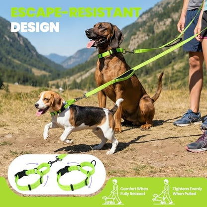 VIVAGLORY Double Handle Dog Leash Twingrip, 5ft x 1in, M2, Neon Yellow - Image 2