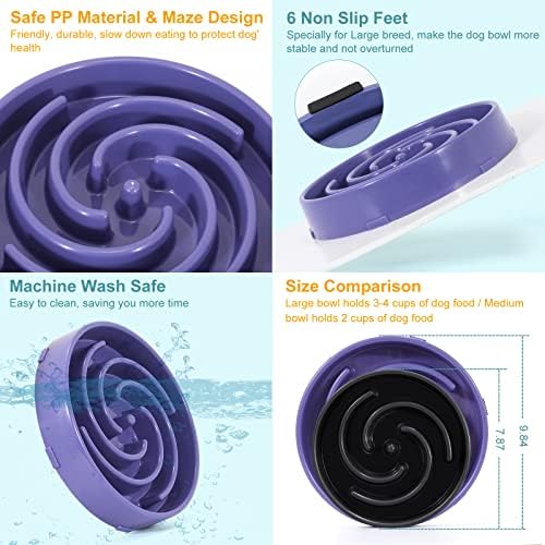 Slow Feeder Large Dog Bowls for Large Medium Dog Non Slip Maze Puzzle Bowl Pet Slower Food Feeding Dishes Interactive Bloat Stop Dog Bowl Preventing Choking Healthy Dog Bowl, Lavender - Image 3