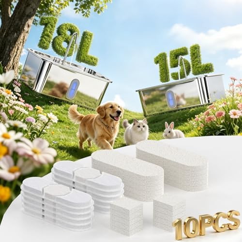 10 Set Dog Water Fountain Filters Replacement,4Gal/15L Pet Fountain Filters,Made of Activated Carbon and PP Cotton, 5-Layer Filtration System, 10 Pre-Filter Sponge,10 Pump Sponge,10 Filter - Image 2