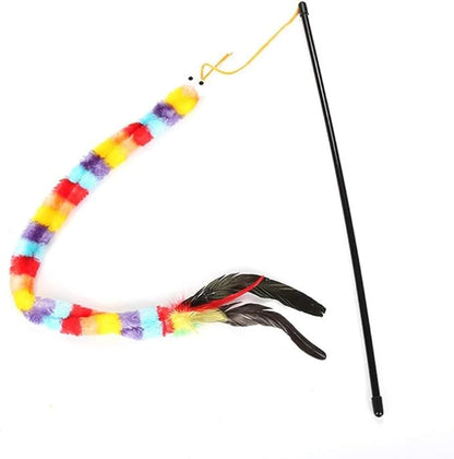 POPETPOP 2Pack Cat Toys Wand - Cat Feather Toy Kitten Toys Palmerworm Funny Cat Toys Interactive, Feather Cat Teaser Toys Worms on a String