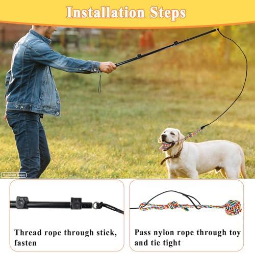 Flirt Pole for Dogs, Heavy Duty Dog Teaser Wand with 3 Replacement Rope - Image 5